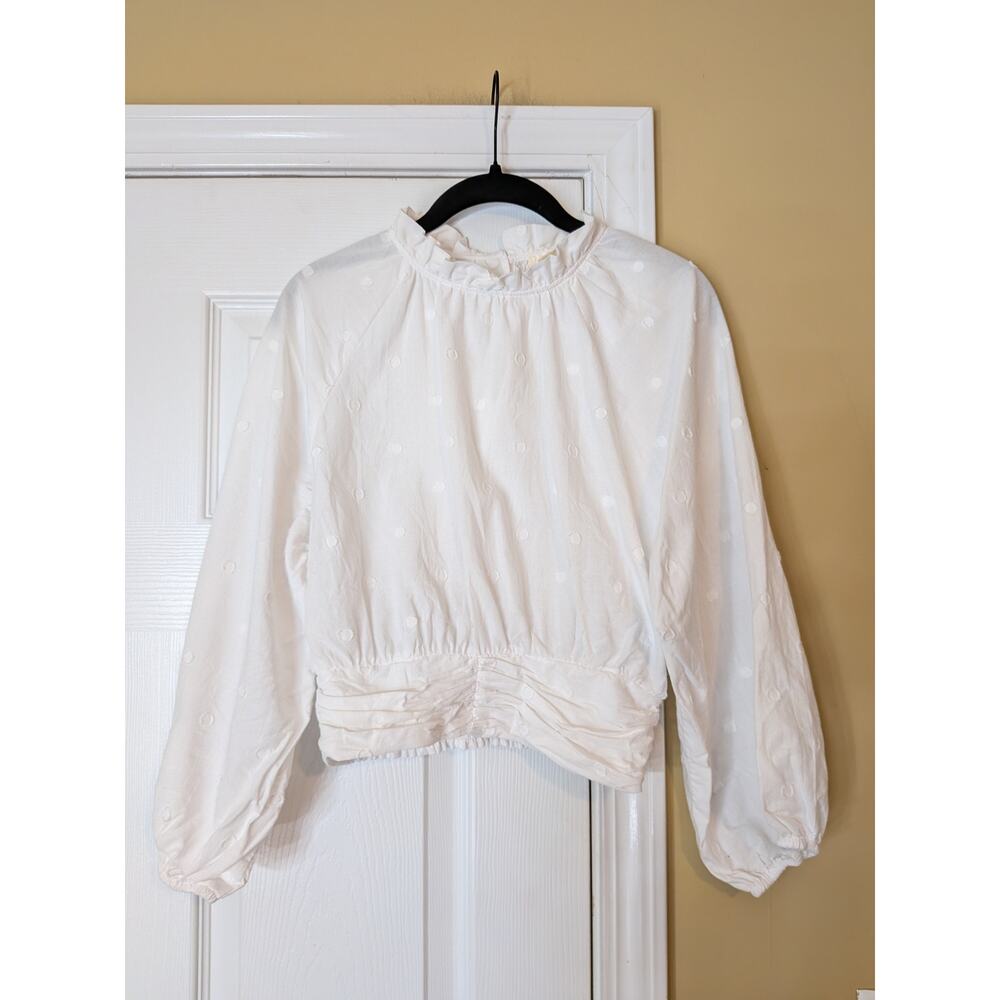 Maeve by Anthropologie White Textured Balloon Sleeve Blouse Size 0 Cropped - Picture 2 of 8
